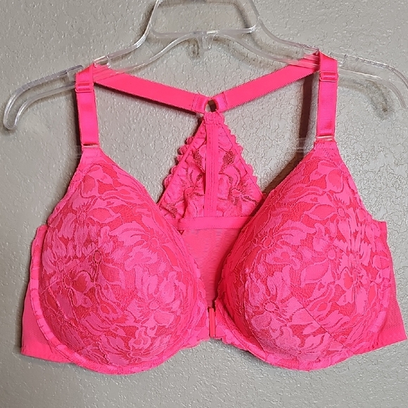 Torrid Perfect T Front Close Lightly Lined Neon Pink Lace Bra 44DDD - Picture 1 of 7